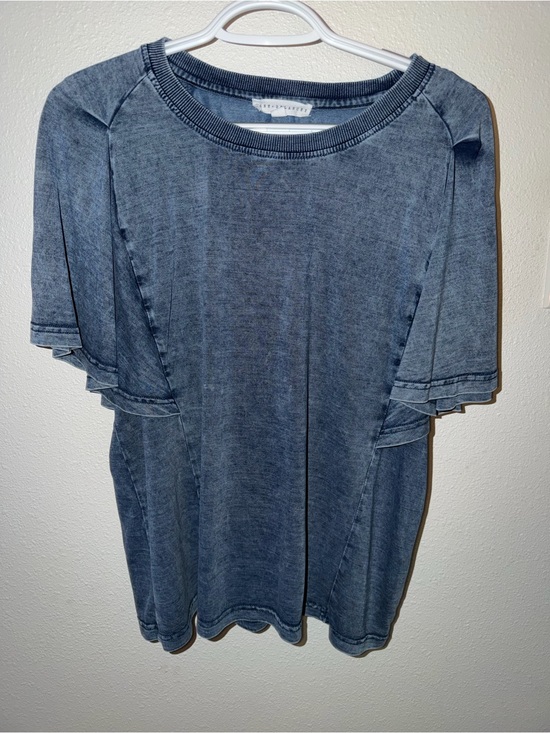 Jane and Delancey Tops - Jane and Delancey Washed Blue Short Sleeve Ruffle Top
